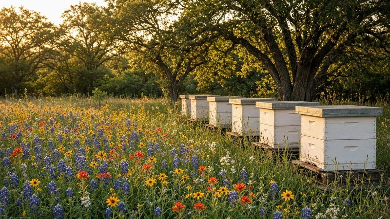 Beehives near wildflowers (placeholder image)